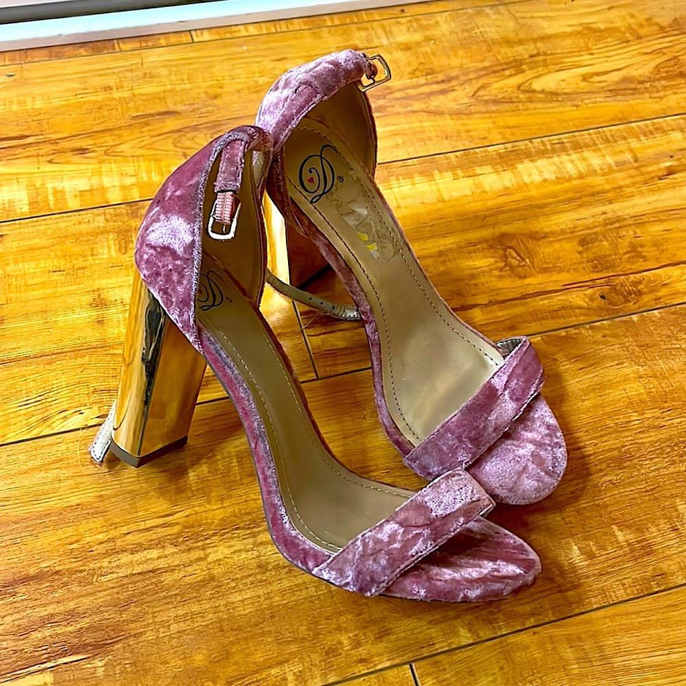 Pink Suede with gold heels